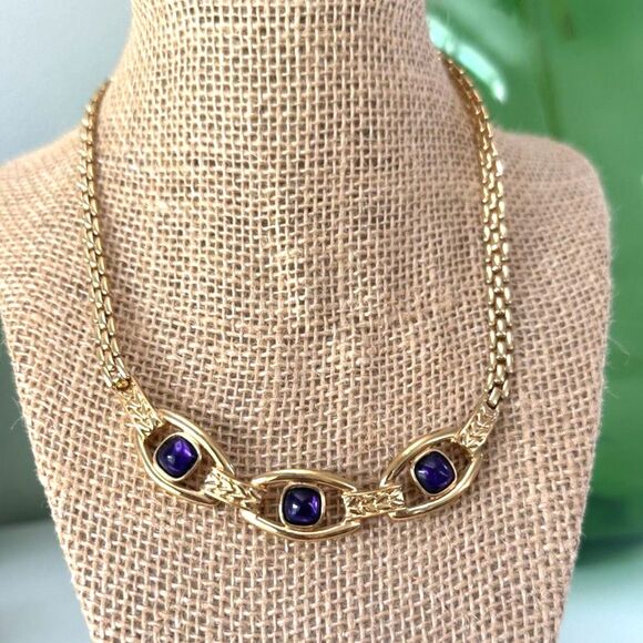 TRIFARI™ Gold Tone with Purple Cabochons Necklace 17 inch - Picture 1 of 7
